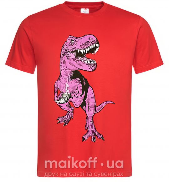 Мужская футболка Динозавр с чашкой кофе Красный фото