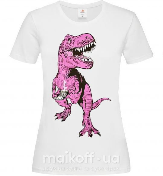 Женская футболка Динозавр с чашкой кофе Белый фото