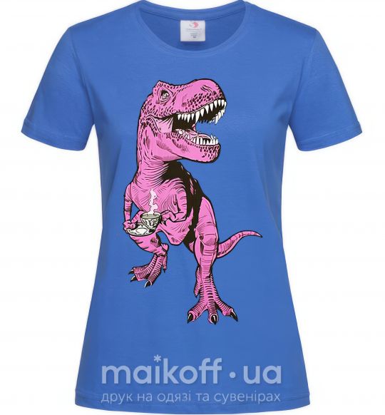 Жіноча футболка Динозавр с чашкой кофе Яскраво-синій фото