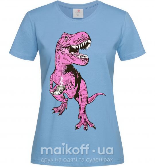 Жіноча футболка Динозавр с чашкой кофе Блакитний фото