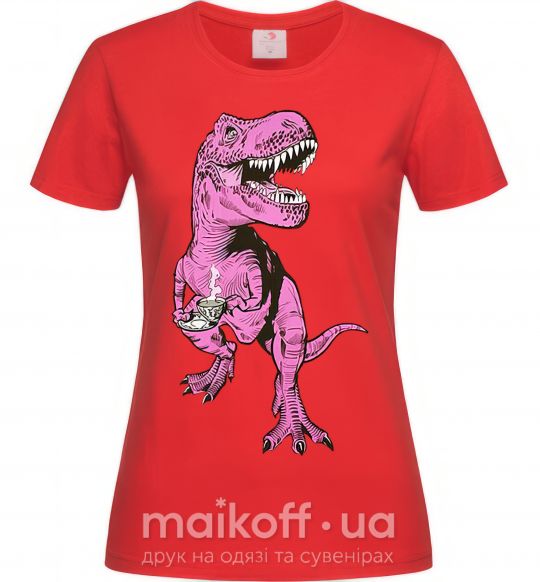 Жіноча футболка Динозавр с чашкой кофе Червоний фото
