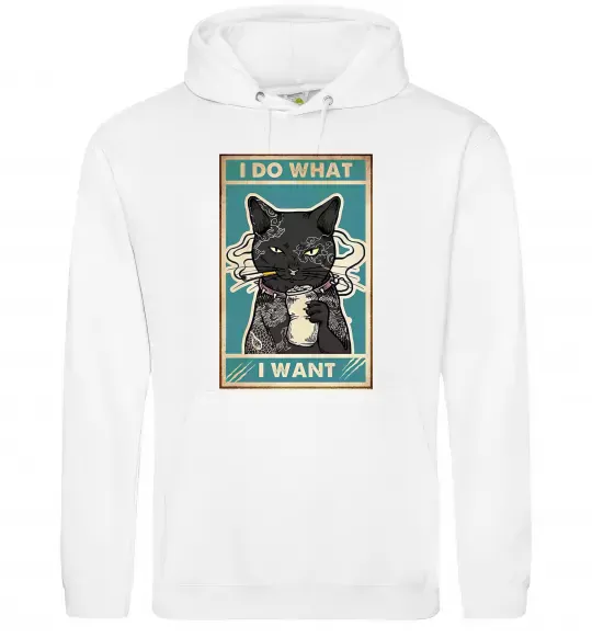 Женская толстовка (худи) Cat I do what I want Белый фото