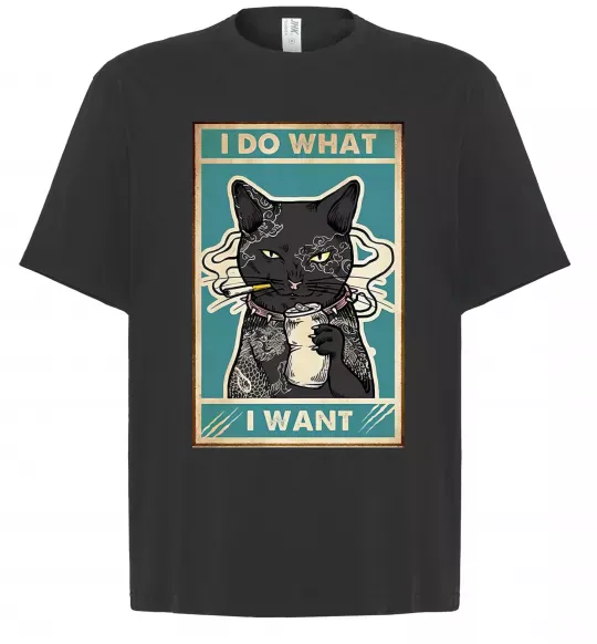 Футболка Оверсайз Cat I do what I want Черный фото