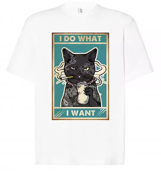 Футболка Оверсайз Cat I do what I want Белый фото