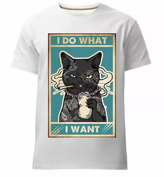 Чоловіча преміум футболка Cat I do what I want Білий фото