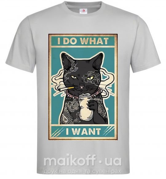Мужская футболка Cat I do what I want Серый фото