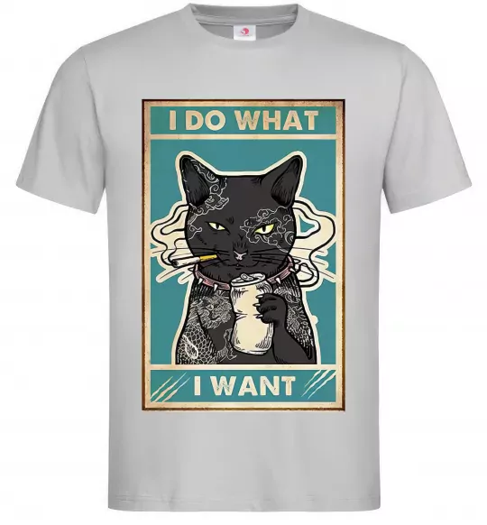 Чоловіча футболка Cat I do what I want Сірий фото