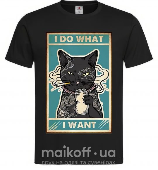 Чоловіча футболка Cat I do what I want Чорний фото