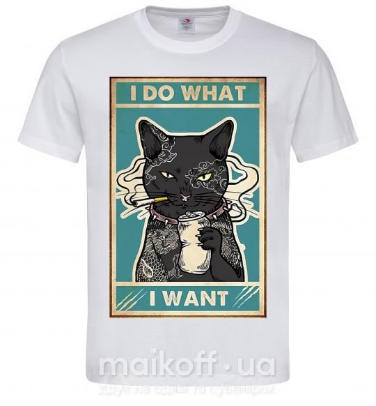 Мужская футболка Cat I do what I want Белый фото