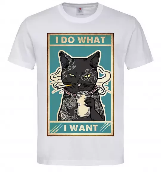 Чоловіча футболка Cat I do what I want Білий фото