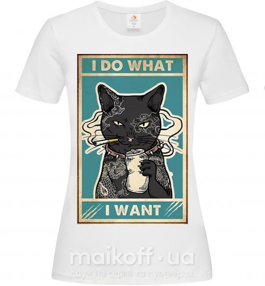 Женская футболка Cat I do what I want Белый фото