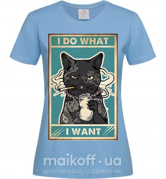Жіноча футболка Cat I do what I want Блакитний фото