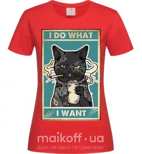 Жіноча футболка Cat I do what I want Червоний фото