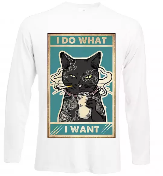 Лонгслів Cat I do what I want Білий фото