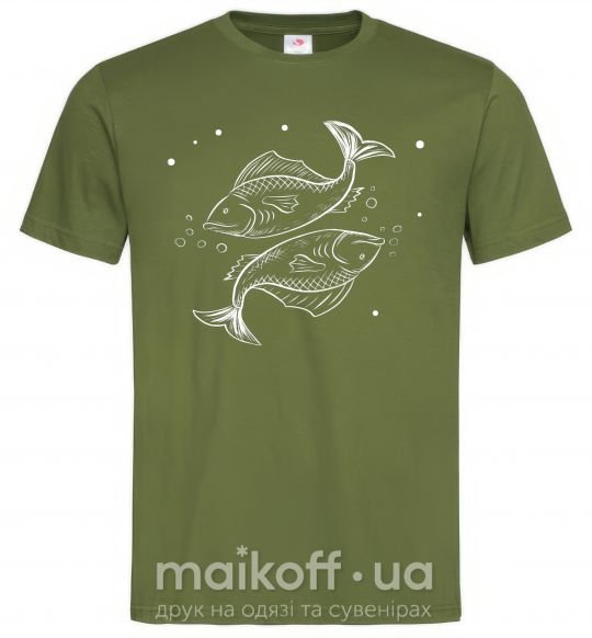 Мужская футболка Рыбы белые Оливковый фото
