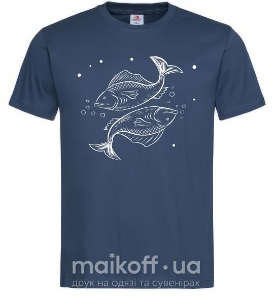 Мужская футболка Рыбы белые Темно-синий фото