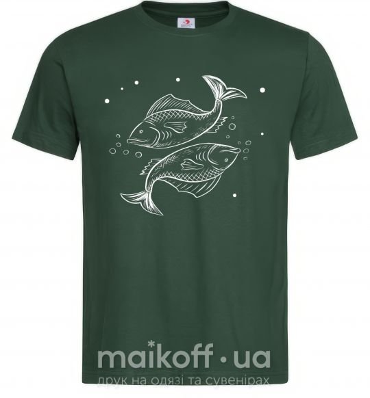 Мужская футболка Рыбы белые Темно-зеленый фото