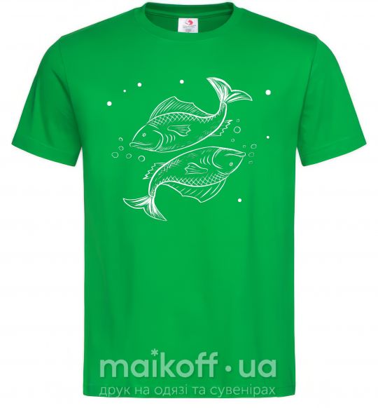 Мужская футболка Рыбы белые Зеленый фото