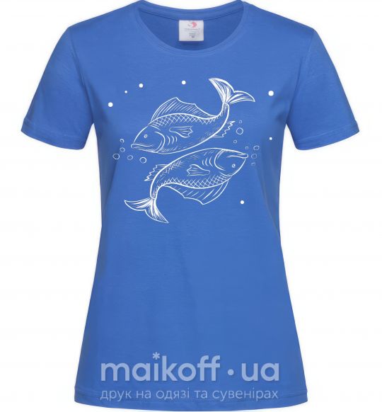 Женская футболка Рыбы белые Ярко-синий фото