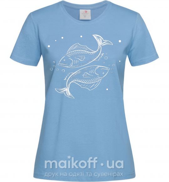 Женская футболка Рыбы белые Голубой фото