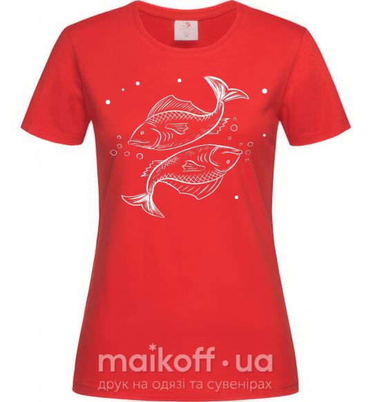 Женская футболка Рыбы белые Красный фото