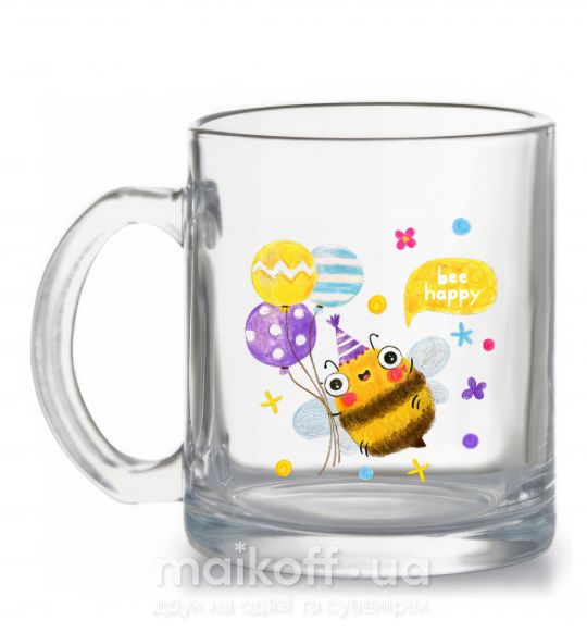Чашка скляна Bee happy Прозорий фото