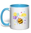 Чашка з кольоровою ручкою Bee happy Блакитний фото