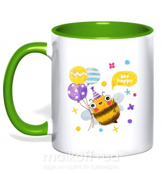 Чашка з кольоровою ручкою Bee happy Зелений фото
