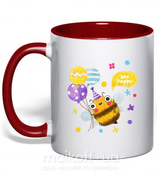 Чашка з кольоровою ручкою Bee happy Червоний фото
