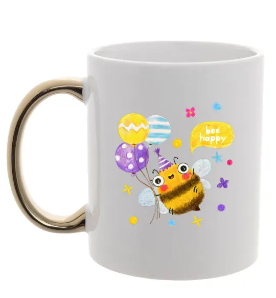 Чашка з кольоровою ручкою Bee happy Золото фото