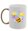 Чашка з кольоровою ручкою Bee happy Золото фото