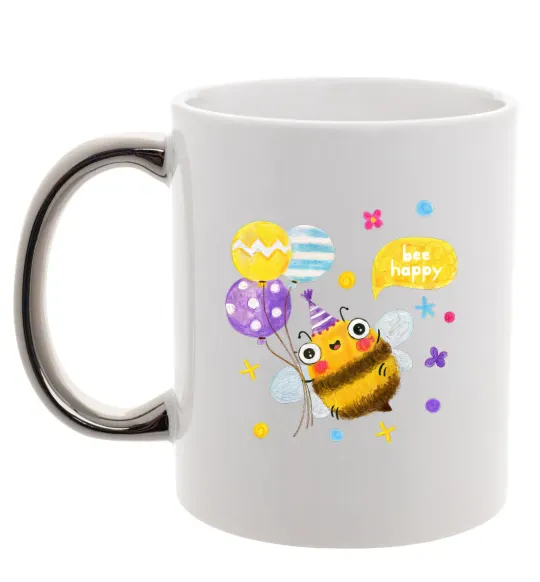 Чашка з кольоровою ручкою Bee happy Срібло фото