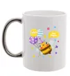 Чашка з кольоровою ручкою Bee happy Срібло фото