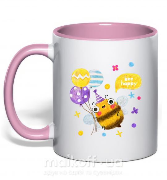 Чашка с цветной ручкой Bee happy Нежно розовый фото