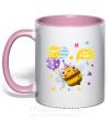 Чашка з кольоровою ручкою Bee happy Ніжно рожевий фото