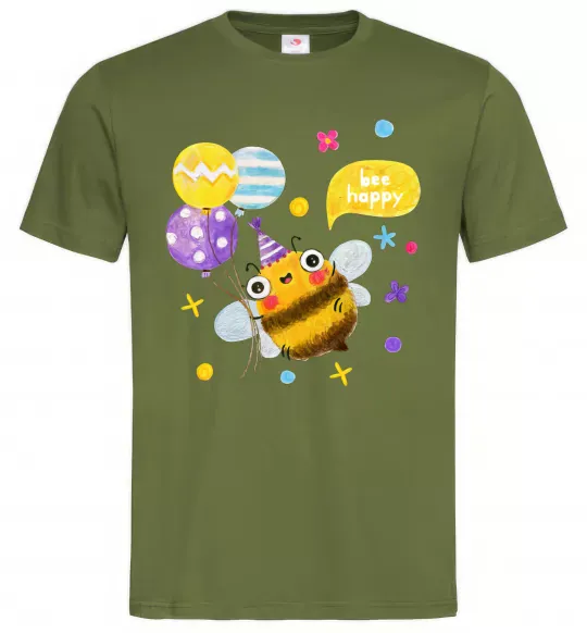 Мужская футболка Bee happy Оливковый фото
