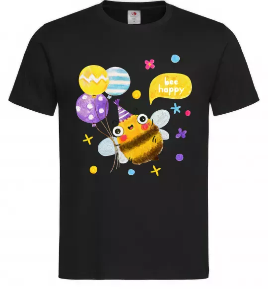 Мужская футболка Bee happy Черный фото
