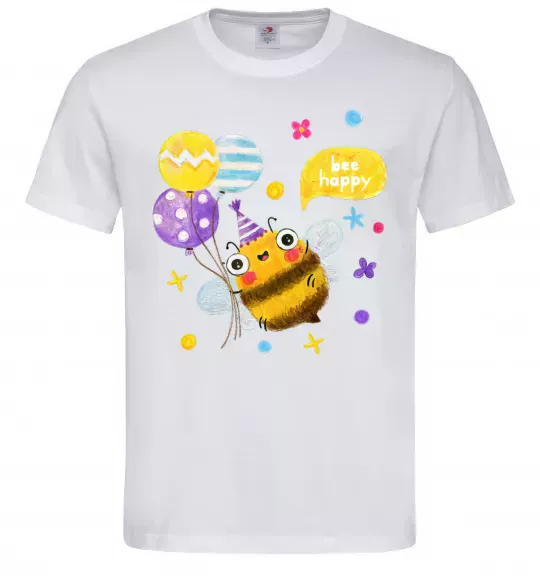 Мужская футболка Bee happy Белый фото