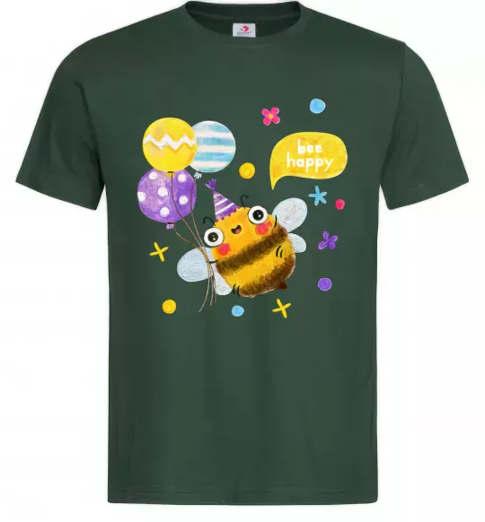 Мужская футболка Bee happy Темно-зеленый фото