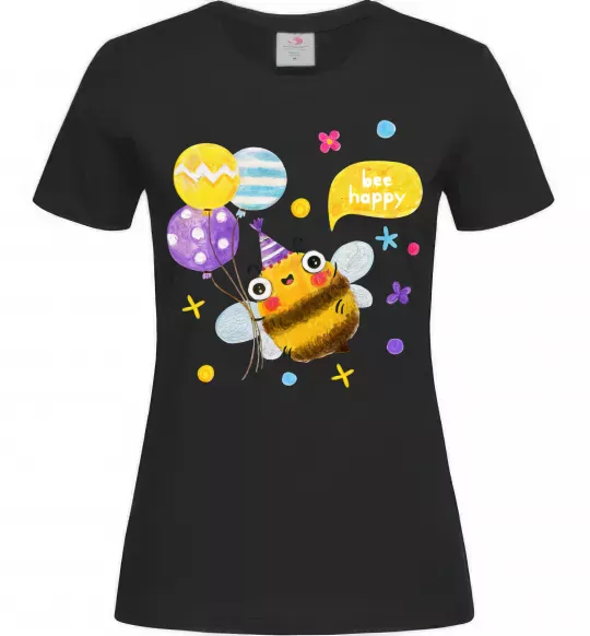 Женская футболка Bee happy Черный фото