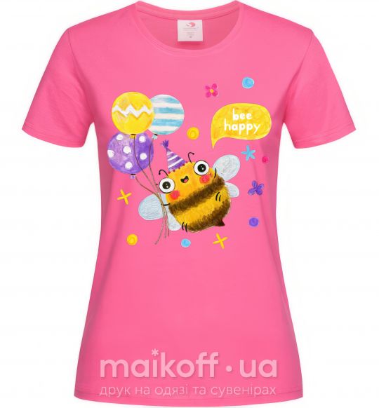 Жіноча футболка Bee happy Яскраво-рожевий фото