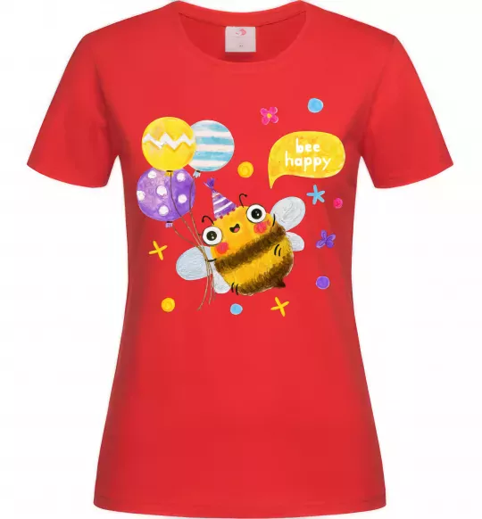 Женская футболка Bee happy Красный фото