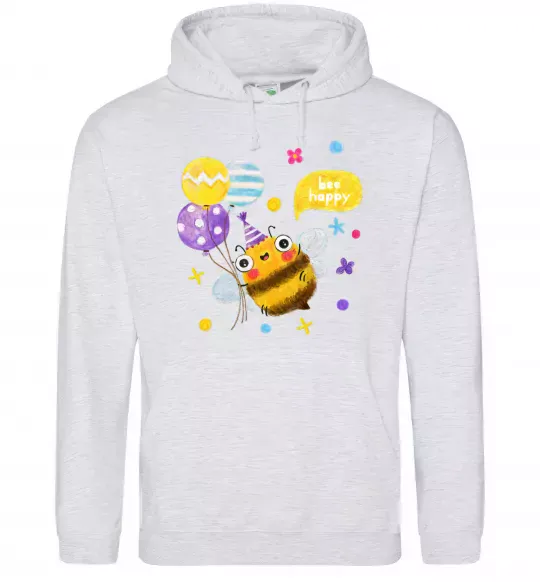 Мужская толстовка (худи) Bee happy Серый меланж фото