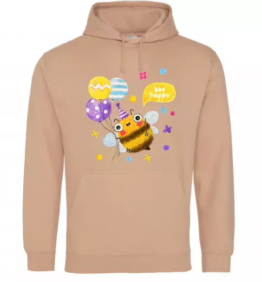 Мужская толстовка (худи) Bee happy Песочный фото