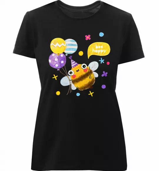 Женская премиум футболка Bee happy Черный фото
