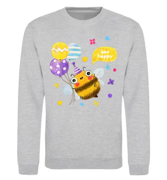 Свитшот Bee happy Серый меланж фото