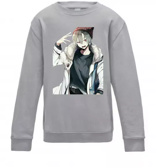 Дитячий світшот Аніме хлопчик Сірий меланж фото