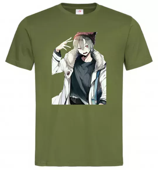 Чоловіча футболка Аніме хлопчик Оливковий фото