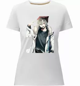 Женская премиум футболка Дівчинка аніме рожевого кольору Белый фото