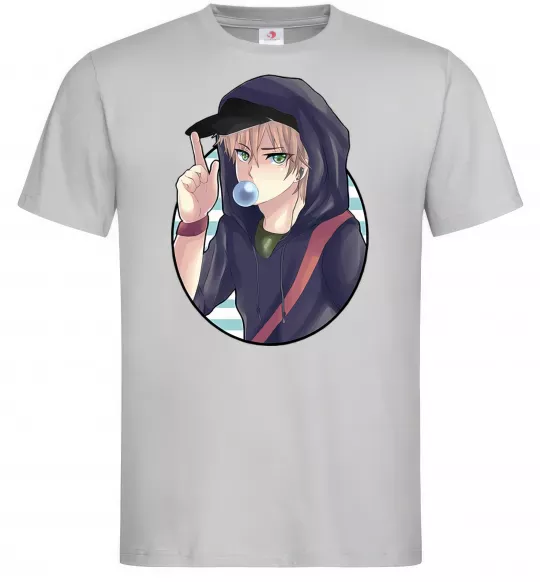 Мужская футболка Boy with bubble gum Серый фото